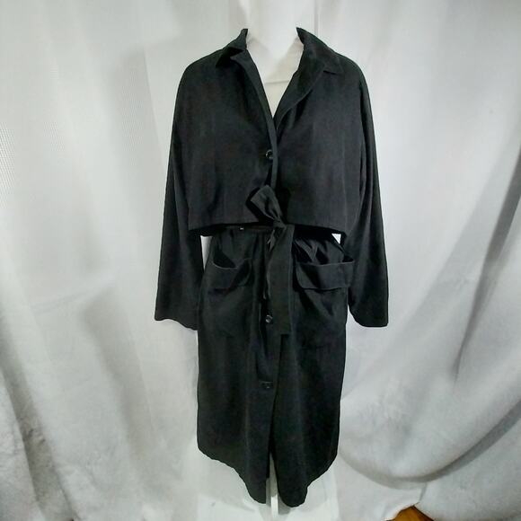 LONDON FOG! RICH BLACK MEGA DETAILED CLASSIC TRENCH COAT, OVERCOAT! SZ 12R - Picture 3 of 15